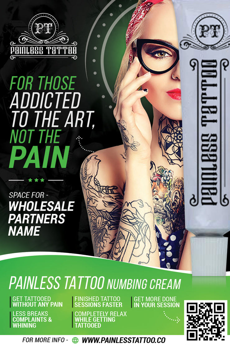 Painless Tattoo Vertical Metal Shop Sign 1